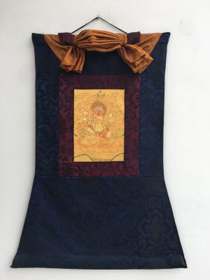 Six- Armed Mahakala| Hand Painted Buddhist Art | Brocade Mounted